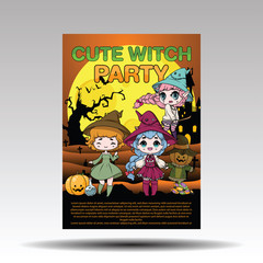 Fototapeta premium Cute witch Halloween Poster., Halloween content.