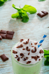 Close up vertical shot of the mint milkshake