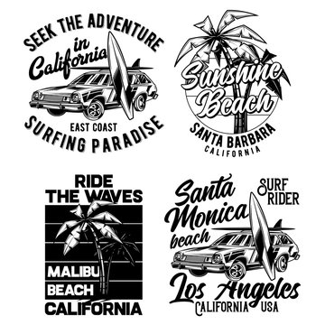 Vintage labels set with lettering composition on white background. T-shirt logo design.