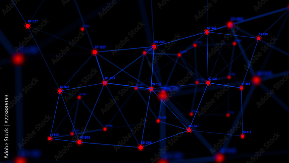 Poster Big data visualization. Technology block chain concept. Futuristic infographic. 3D Rendering. Network connection.