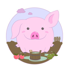 cheerful charming pink pig. on white background