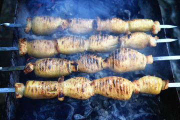 potatoes on skewers