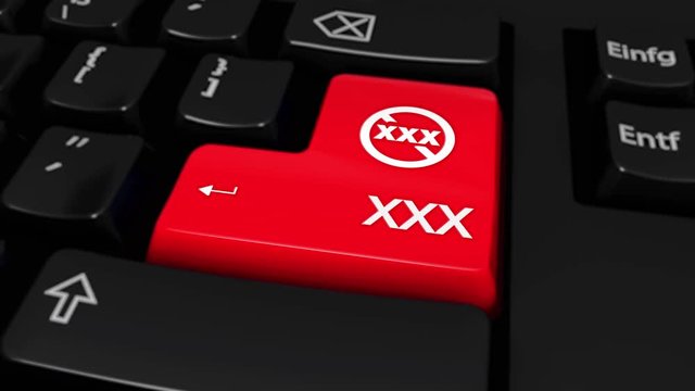 90. XXX Round Motion On Red Enter Button On Modern Computer Keyboard with Text and icon Labeled. Selected Focus Key is Pressing Animation.