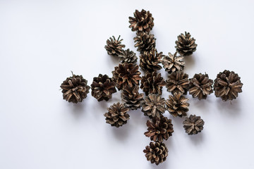 Christmas and new year composition isolated on white background. Pine cones. Winter holiday decorations.