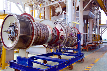 The exchange gas turbine engine used in offshore oil and gas central processing platform.