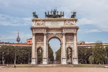 Fototapeta na wymiar Peace Arch or Gate of Sempione in Milan, near the Sempione Park