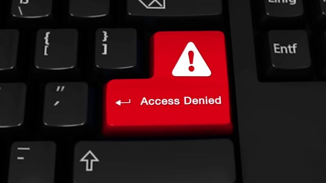 98. Access Denied Rotation Motion On Red Enter Button On Modern Computer Keyboard with Text and icon Labeled. Selected Focus Key is Pressing Animation. Computer Hacking Concept - Powered by Adobe