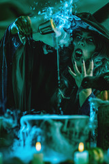 Pouring Magical Drink To The Cauldron