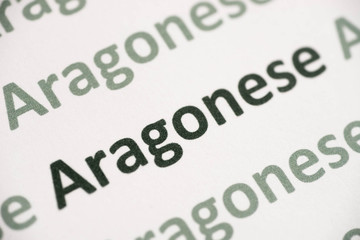 word Aragonese  language printed on paper macro