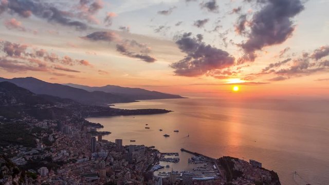 Time lapse of sunrise over Monaco on French Riviera