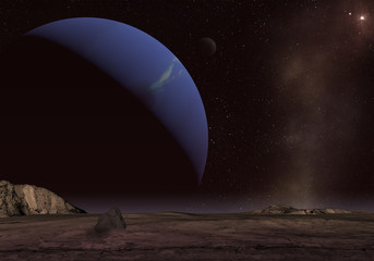 unknown planet. Space exploration.  3D Illustration.