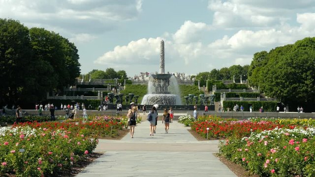 Shot of Frognerparken (Vigelandsparken) in Oslo, Norway, flowers