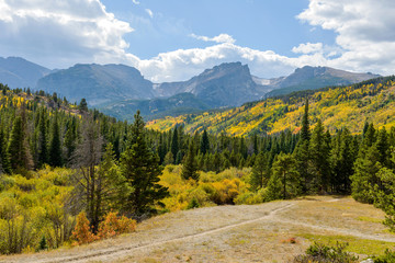 Autumn Mountain Valley - Autumn view of a colorful mountain valley in Rocky Mountain National Park, Estes Park, Colorado, USA.