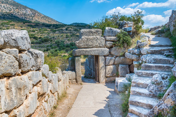 The north gate of the palace of Mycenae. Archaeological site of Mycenae in Peloponnese Greece