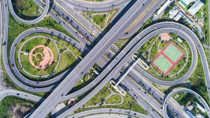 Highway road circle network or intersection for traffic or transportation concept.