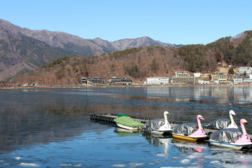 Yamanashi Prefecture, Japan - January 31, 2018 : Kawaguchiko lake in winter