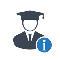 Student icon, education concept icon with information sign. Student icon and about, faq, help, hint symbol