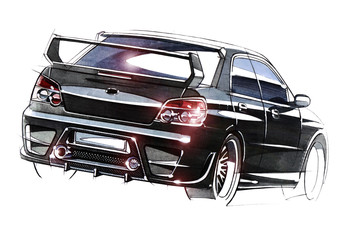 Obraz na płótnie Canvas Sketch urban youth car in a sporty style with a powerful high-speed motor.