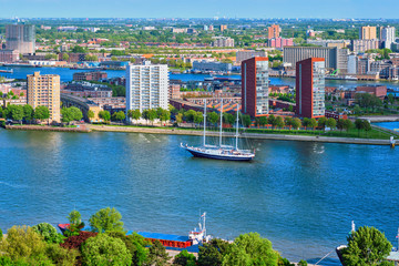 View of Rotterdam city and Nieuwe Maas river 