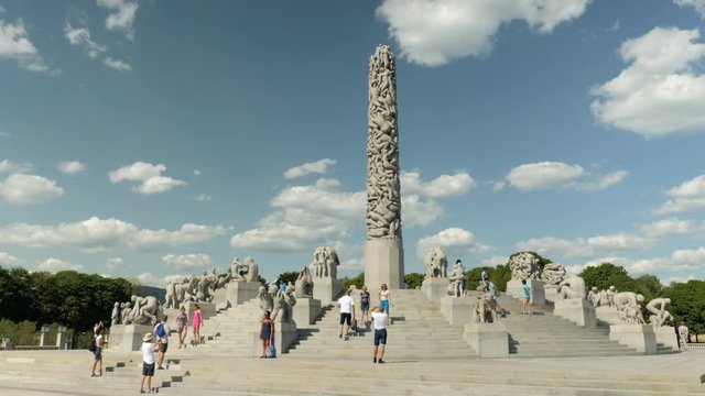 Shot of Frognerparken (Vigelandsparken) in Oslo, Norway, Monolitten
