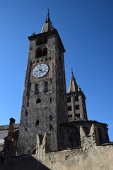 Fototapeta na wymiar Aosta - I due campanili romanici della cattedrale