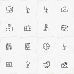 Office line icon set with case, office chair  and portfolio