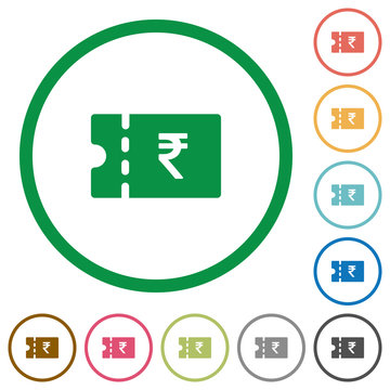 Indian Rupee discount coupon flat icons with outlines