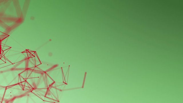 round particles connected by strips move on a green background. abstract background. 3D rendering