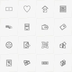 Online Shopping line icon set with money, online shopping  and calculator