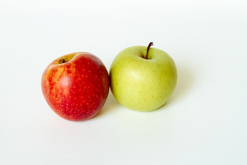 Red apple and green apple isolated on white background