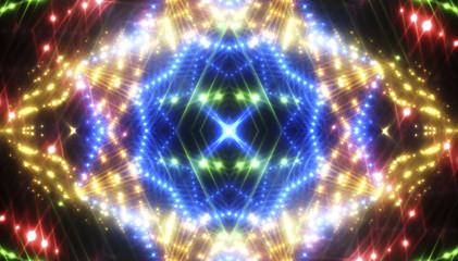 Fototapeta premium Neon colored lights background. Illustration digital. Beautiful kaleidoscope.