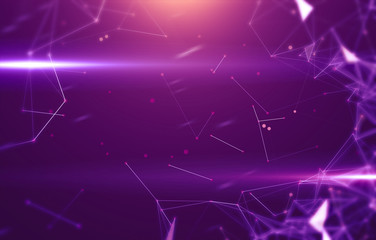 Abstract geometric background with triangular cells for design. Bright violet digital illustration with polygons on a dark background.