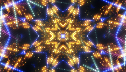 Neon colored lights background. Illustration digital. Beautiful kaleidoscope.