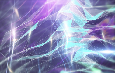 Naklejka na ściany i meble Abstract polygonal space on bright background with connecting dots and lines. Plexus structure. Graphic violet illustration.