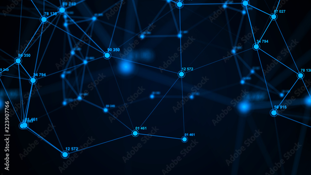 Poster Big data visualization. Technology block chain concept. Futuristic infographic. 3D Rendering. Network connection.