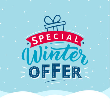 Seasonal winter banner for sale. Special offer banner template with lettering.