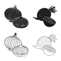 Isolated object of vegetable and fruit sign. Set of vegetable and vegetarian vector icon for stock.