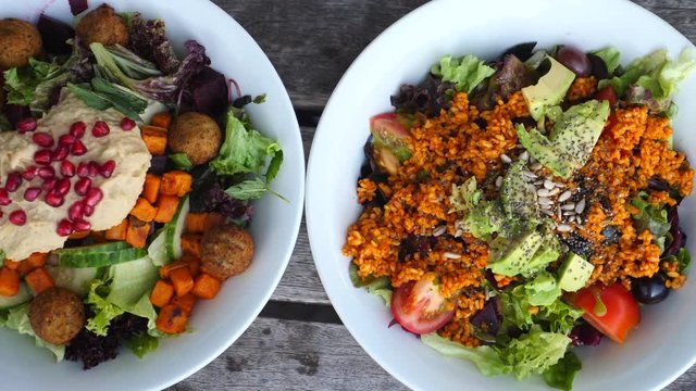 Closeup Of Healthy Organic Vegan Salads With Superfoods.