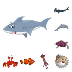 Isolated object of sea and animal symbol. Set of sea and marine stock vector illustration.