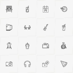 Party line icon set with juice glass, microphone and photo camera