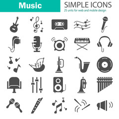 Music simple icons set for web and mobile design