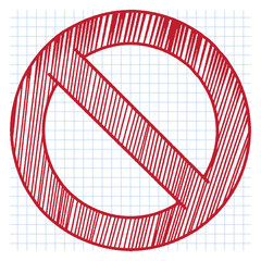 Ban. Stop. Icon. School Notebook. Drawing. Vector illustration.