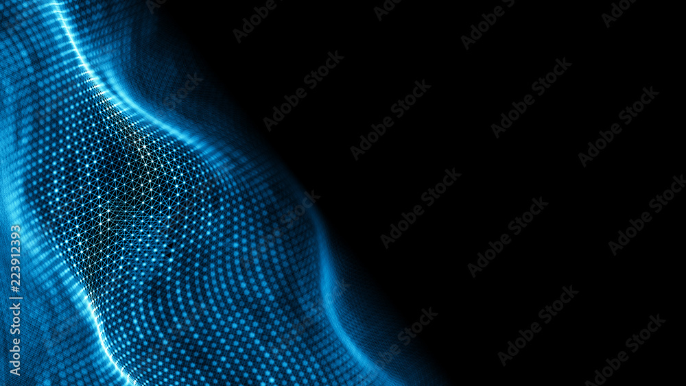 Fototapete Data technology background. Abstract background. Connecting dots and lines on dark background. 3D rendering. 4k.