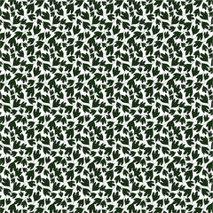 Ditsy green leaves  toss Seamless repeat Pattern on white