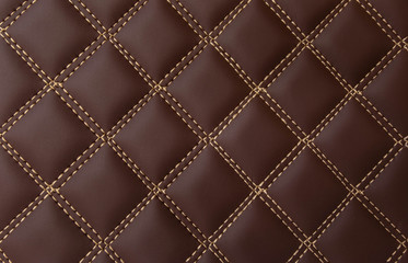 brown leather Mat with straight stitching soft leather machine foot textured pattern collection concept background fabric business