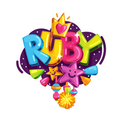 Ruby baby girl name vector color emblem 