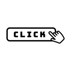 Click here button, with hand linear icon