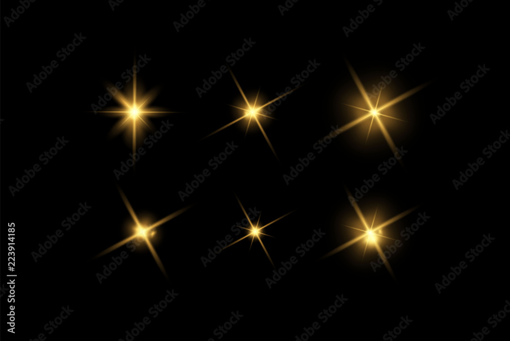 Wall mural vector glowing light effects set. stars bursts with sparkles elements for any image. transparent sta
