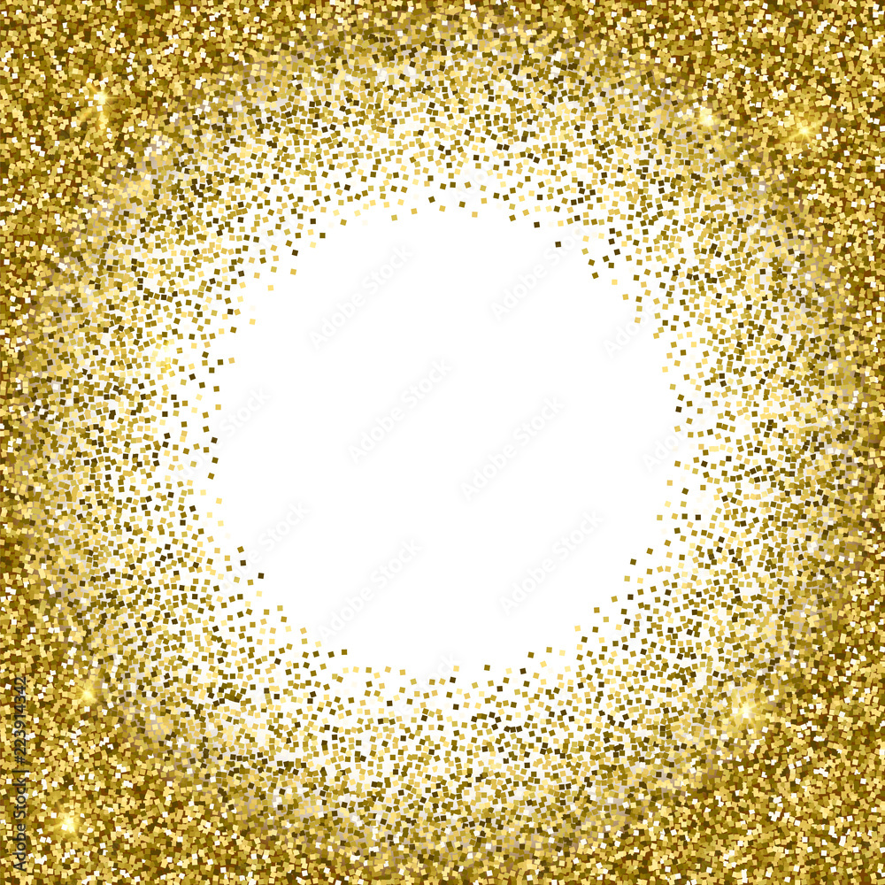 Canvas Prints gold glittery round frame with white background. sparkle golden vector background. seamless pattern