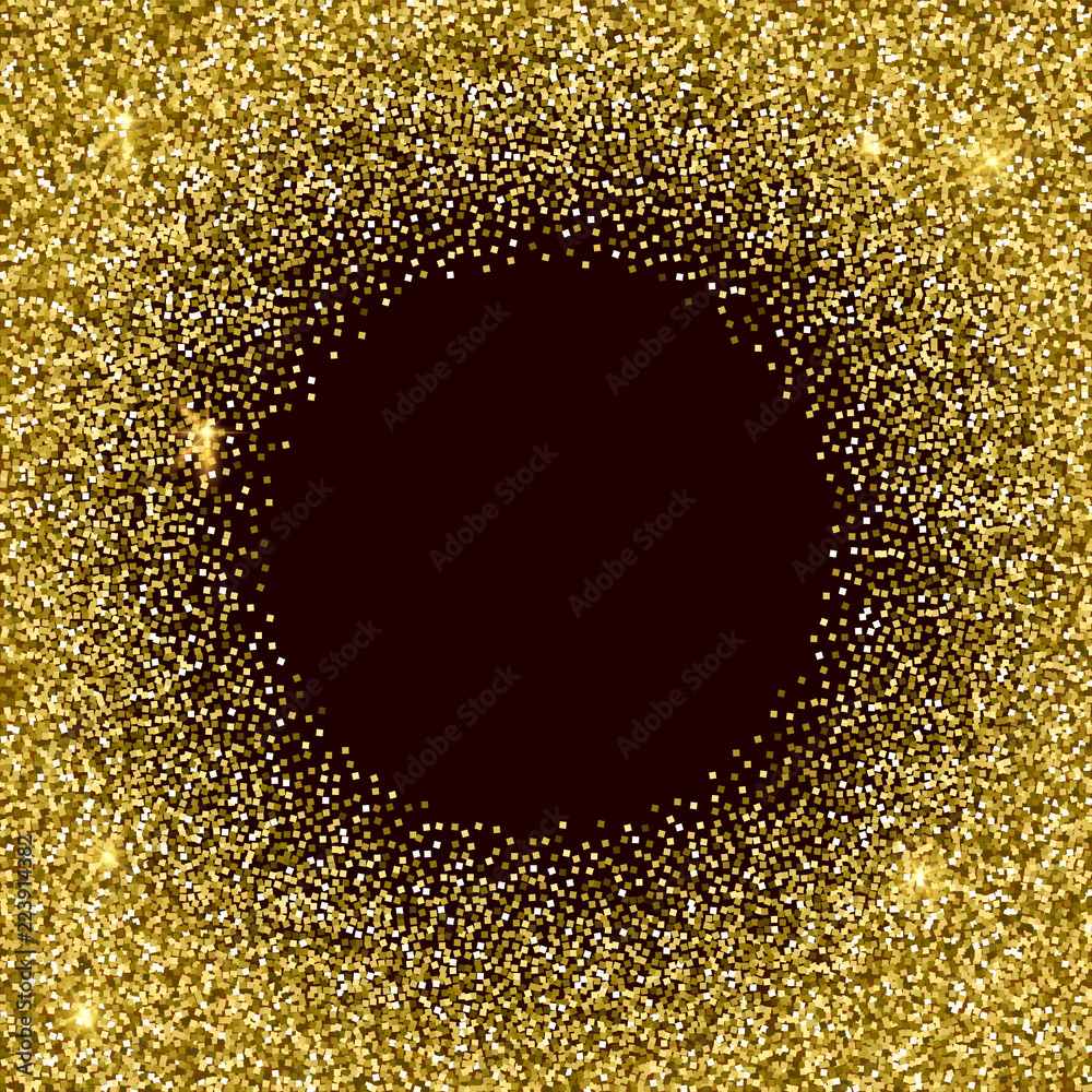 Canvas Prints gold glittery round frame with dark background. sparkle golden vector background. seamless pattern